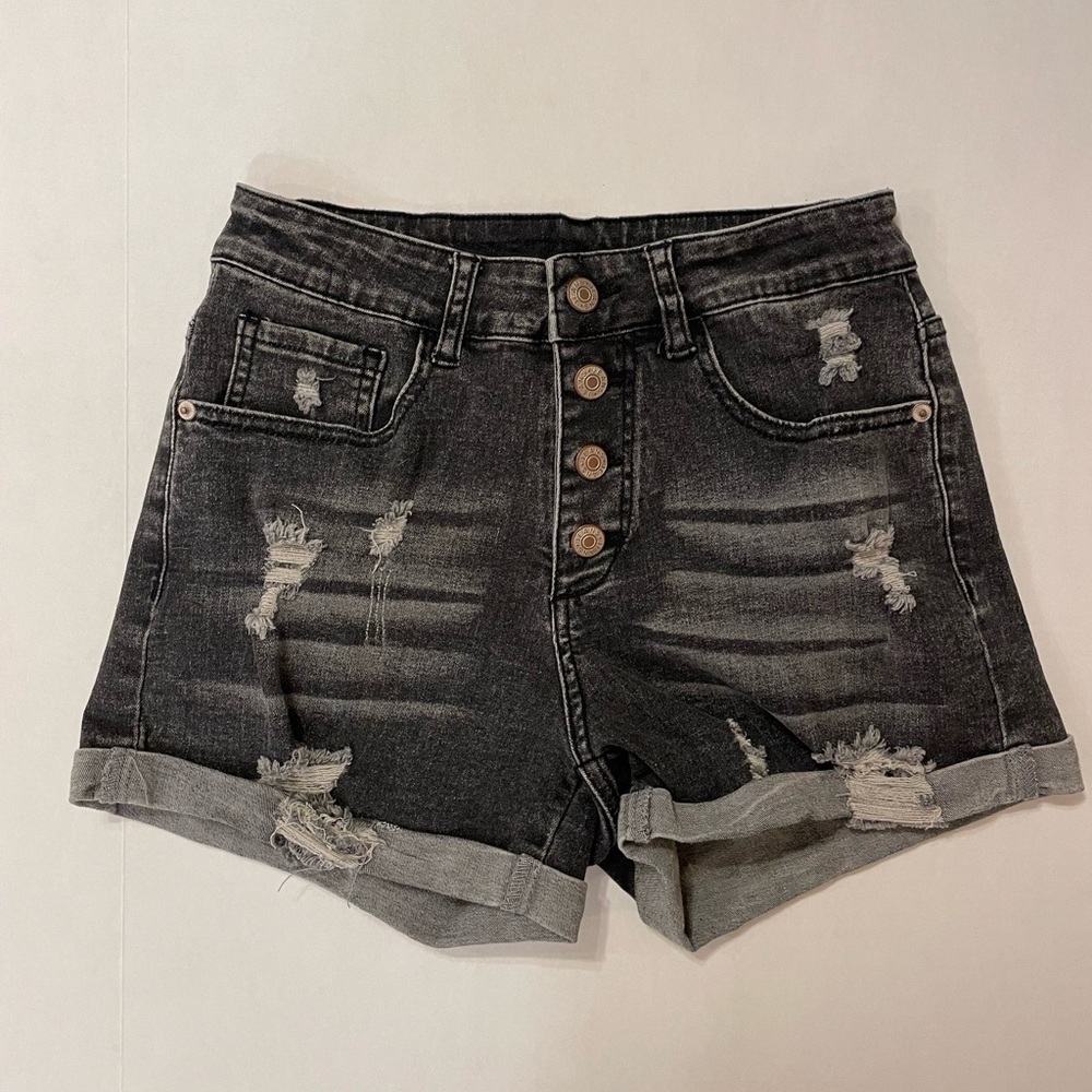 Black distressed cuffed denim jean shorts button fly size small